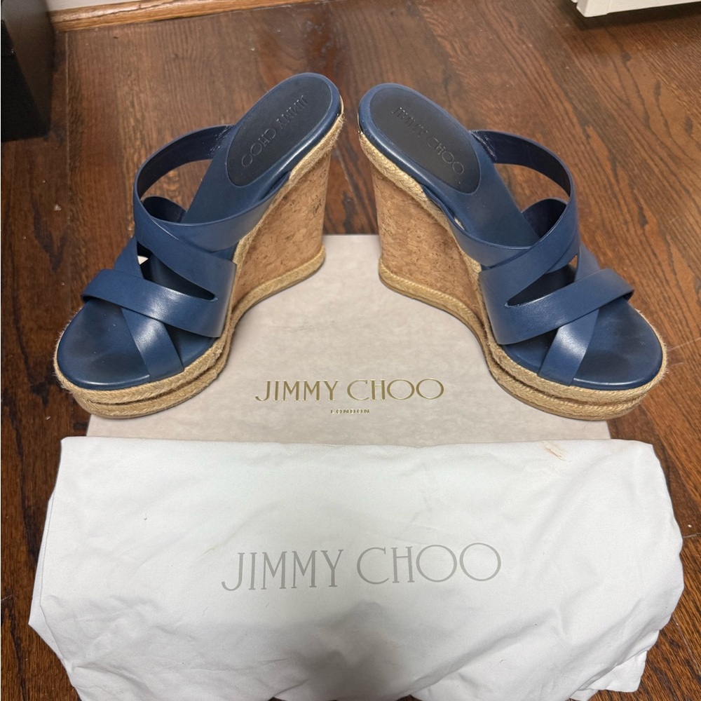 Jimmy Choo Navy Wedge Sandals